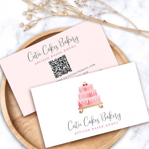 Carte De Visite Gâteau de code QR de boulangerie Blush rose Pâtiss