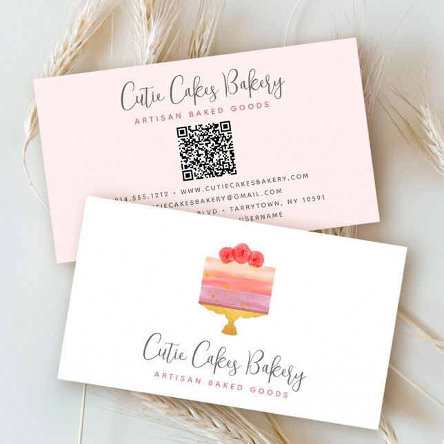 Carte De Visite Gâteau de code QR de boulangerie rose violet moder (Créateur téléchargé)