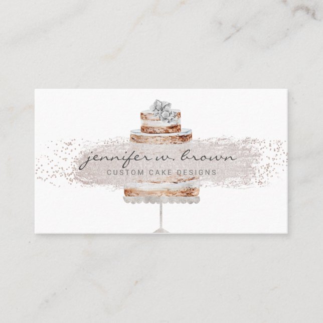 Carte De Visite Gâteau de mariage Boho Chic avec paillettes (Devant)