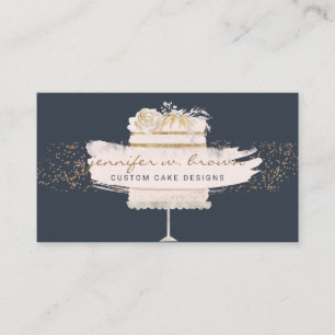Carte De Visite Gâteau décoratif pailleté floral rose tendre