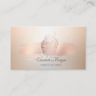 Carte De Visite Gâteau Élégant Moderne, Coup de Pinceau en Or Rose