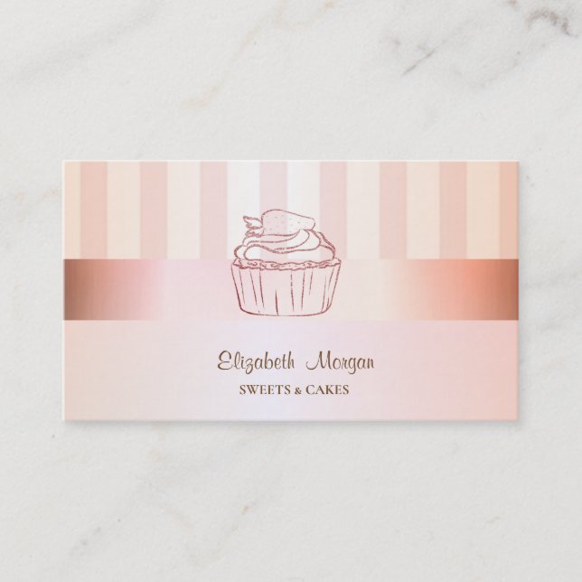 Carte De Visite Gâteau élégant moderne et élégant rayé (Devant)