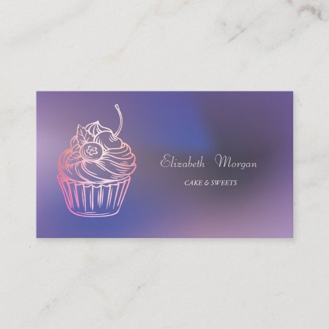 Carte De Visite Gâteau élégant moderne sucreries, Cupcake Violet (Devant)