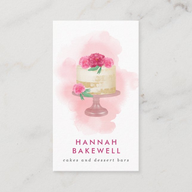 Carte De Visite Gâteau et fleurs rose moderne (Devant)