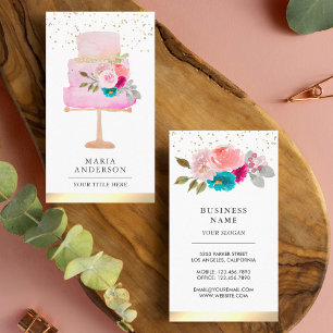 Carte De Visite Gâteau floral aquarelle rose Pâtissier Boulangerie