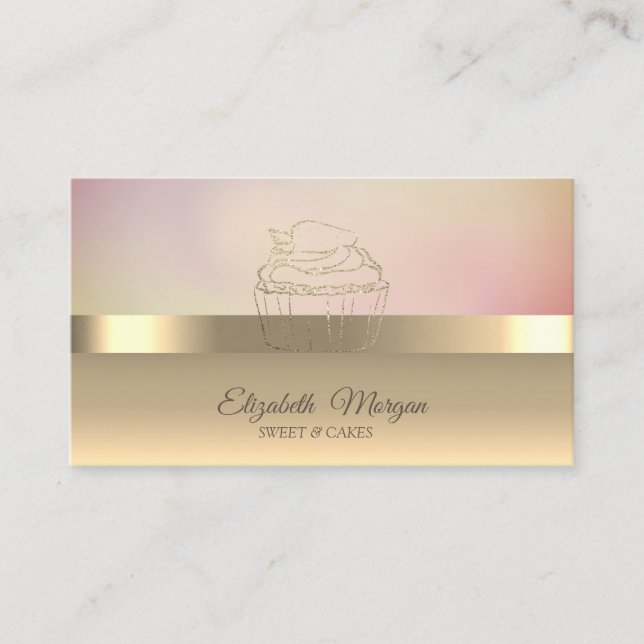 Carte De Visite Gâteau moderne doré Cupcake fraise Boulangerie (Devant)