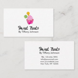 Carte De Visite Gâteau rose Cupcake Douceurs Boulangerie Blanc