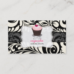 Carte De Visite Gâteau rose PixDezines avec coeur et damassé