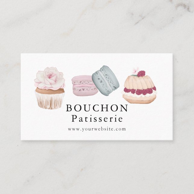 Carte De Visite Gâteau sucré Macaron Cupcake Boulangerie blanche (Devant)