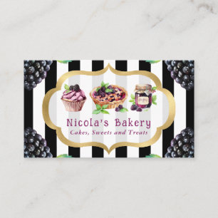 Carte De Visite Gâteaux à la mûre à l'aquarelle et boulangerie de