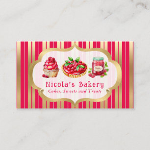 Carte De Visite Gâteaux à l'aquarelle au framboise et Boulangerie 