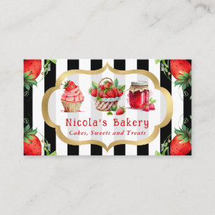 Carte De Visite Gâteaux aux fraises à l'aquarelle et boulangerie d