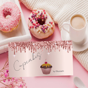 Carte De Visite Gâteaux Chic Cerise Drips Rose Gold