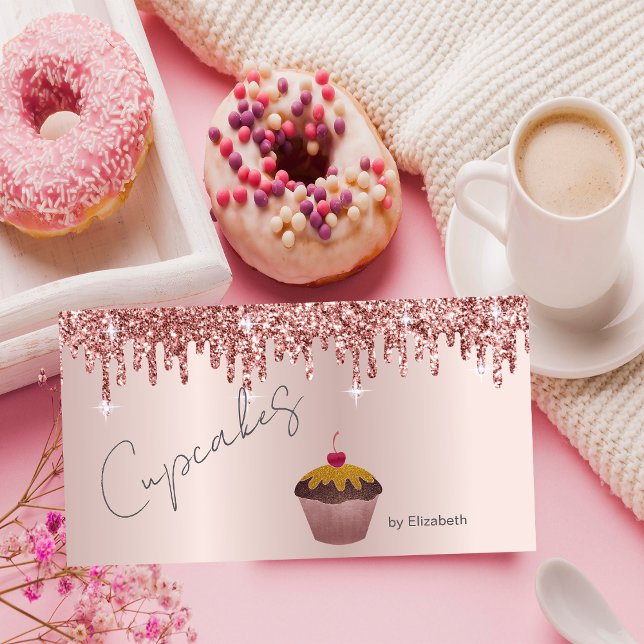 Carte De Visite  Gâteaux Chic Cerise Drips Rose Gold  (Créateur téléchargé)