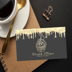 Carte De Visite Gâteaux Chic Sweets Faux Or qui Dégouline Boulange