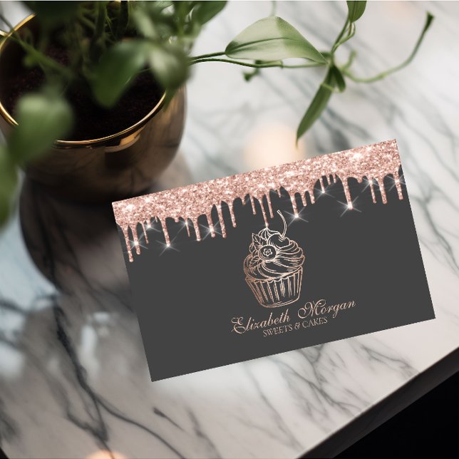 Carte De Visite Gâteaux Chic Sweets Rose Gold Drips Boulangerie (Créateur téléchargé)