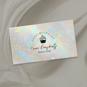 Carte De Visite Gâteaux Cuisinier Cupcake Holographique Opale Blan