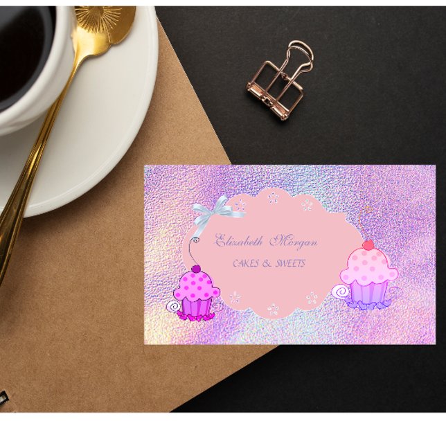 Carte De Visite Gâteaux Cupcake Holographique Moderne Féminin Mign (Créateur téléchargé)