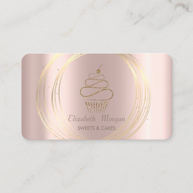 Carte De Visite Gâteaux Cupcakes Cercles Dorés Rose Gold (Devant)