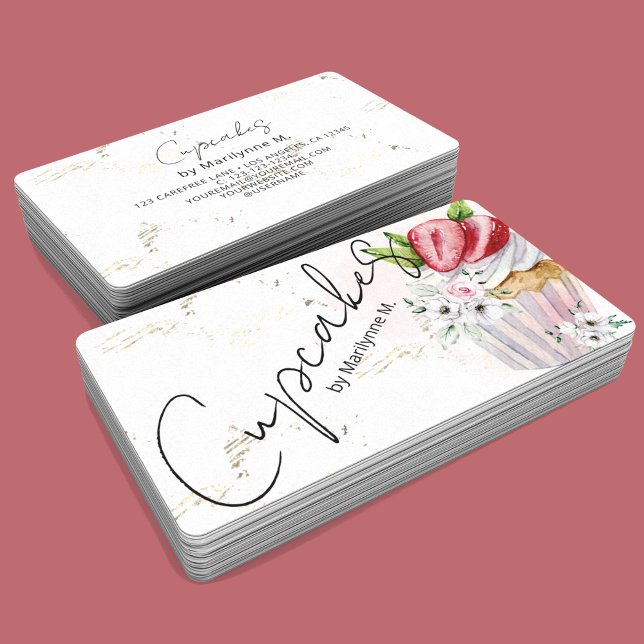 Carte De Visite Gâteaux Cupcakes Or Rose Floral (Créateur téléchargé)