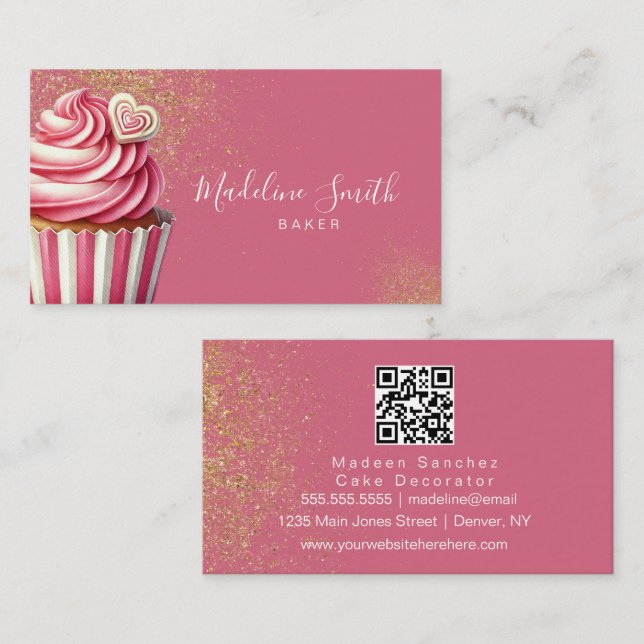 Carte De Visite Gâteaux Cupcakes Pailletés Code-Barres de la Boula (Devant / Derrière)