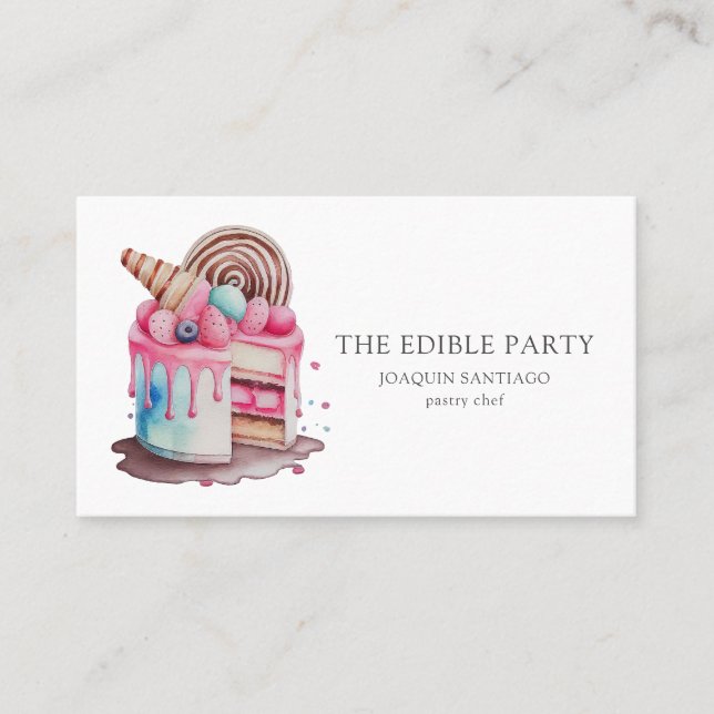 Carte De Visite Gâteaux Et Desserts Pâtisserie Chef Baker Aquarell (Devant)