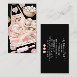 Carte De Visite Gâteaux Rose Aquarelle Boulanger Pâtissier Noir