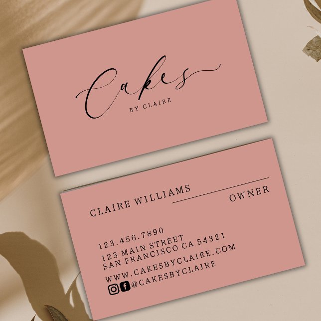 Carte De Visite Gâteaux Rose Poussiéreuse Modernes par Script Bake (Créateur téléchargé)