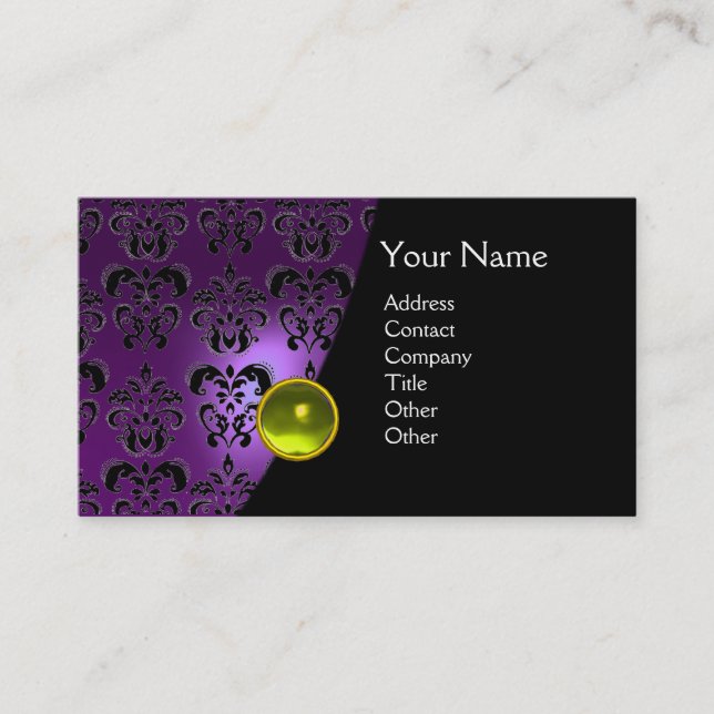 Carte De Visite GEM DAMASK MONOGRAM améthyste violet jaune (Devant)