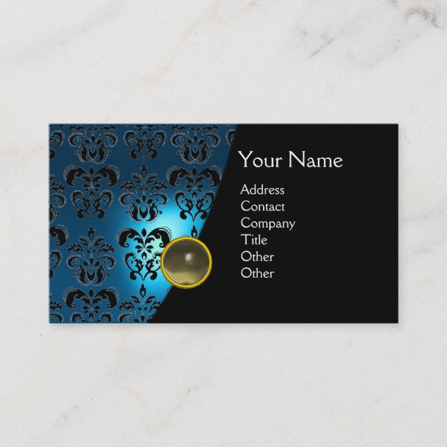Carte De Visite GEM DAMASK MONOGRAM bleu saphir gris (Devant)