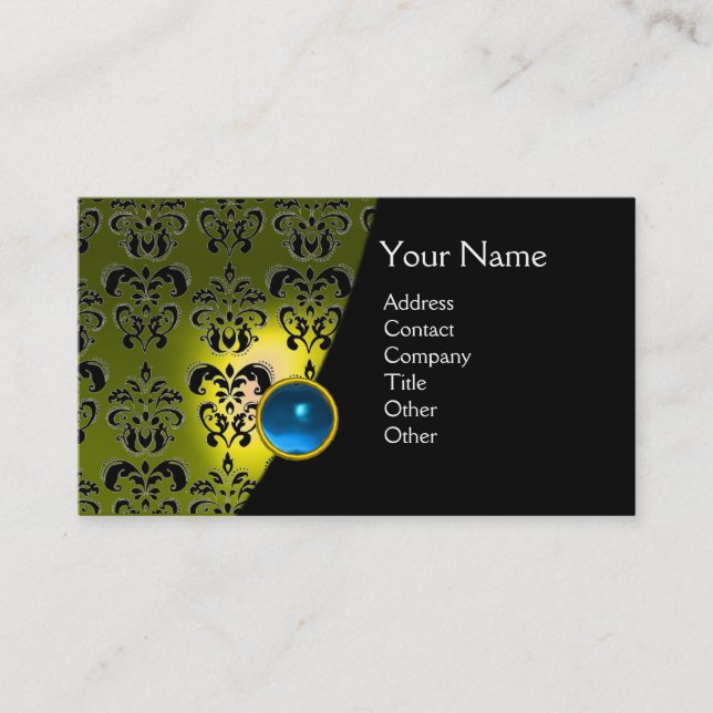Carte De Visite GEM DAMASK MONOGRAM jaune saphir bleu (Devant)