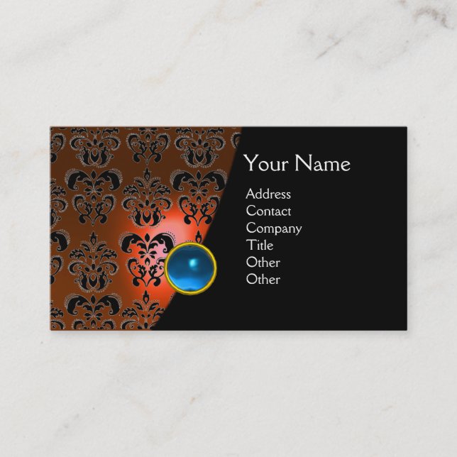 Carte De Visite GEM DAMASK MONOGRAM orange bleu saphir (Devant)