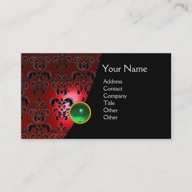 Carte De Visite GEM DAMASK MONOGRAM rouge topaz jade (Devant)