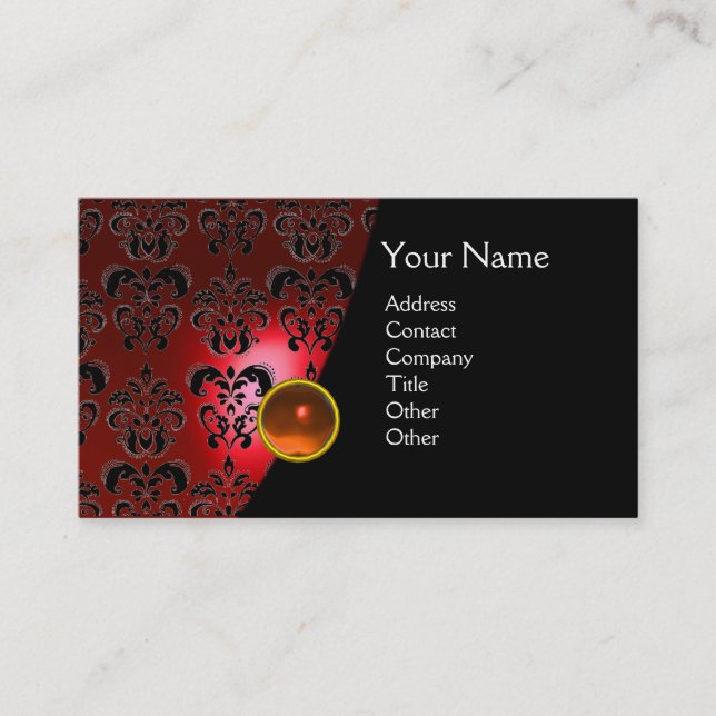 Carte De Visite GEM DAMASK MONOGRAM rouge topaz orange (Devant)