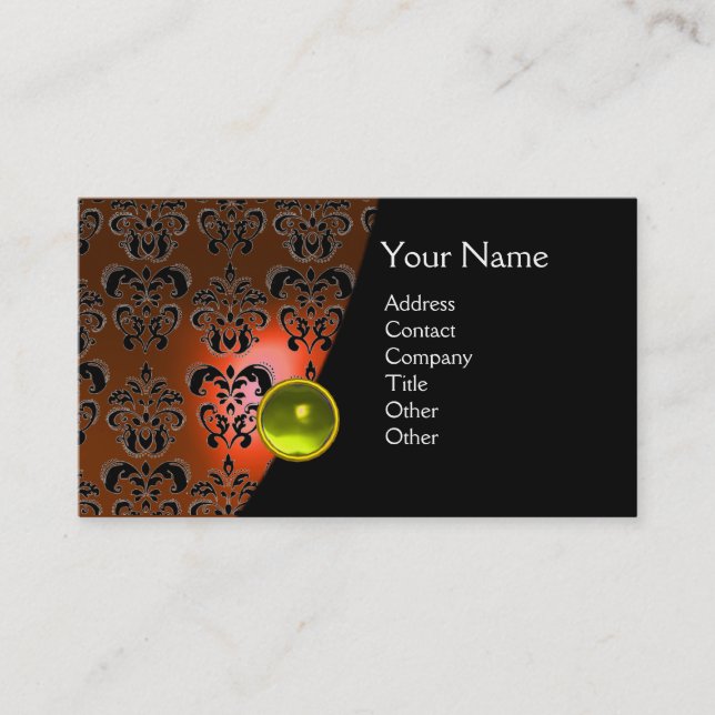 Carte De Visite GEM DAMASK MONOGRAS orange topaz jaune (Devant)