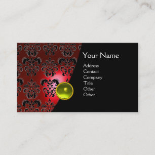 Carte De Visite GEM DAMASK MONOGRAS rouge topaz jaune