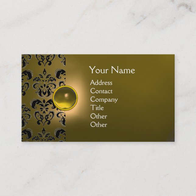 Carte De Visite GEMME CHIC DAMASK  MONOGRAMME jaune (Devant)