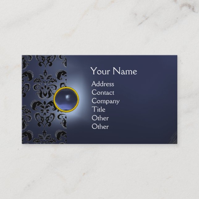 Carte De Visite GEMME CHIC DAMASSÉ  MONOGRAMME bleu (Devant)