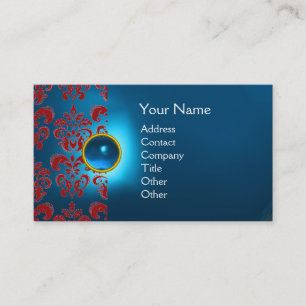 Carte De Visite GEMME DAMASSÉE CHIC MONOGRAMME bleu rouge