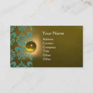 Carte De Visite GEMME DAMASSÉE CHIC MONOGRAMME jaune Bleu