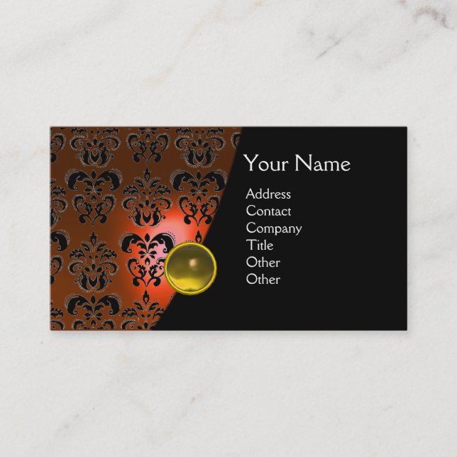 Carte De Visite GEMME DAMASSÉE MONOGRAMME topaze orange (Devant)