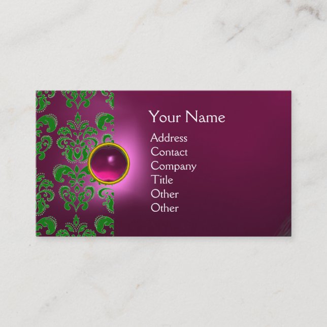 Carte De Visite GEMME DE DAMAS CHIC  MONOGRAMME rose vert (Devant)