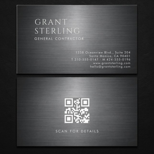 Carte De Visite General Contractor Metallic QR Code (Créateur téléchargé)