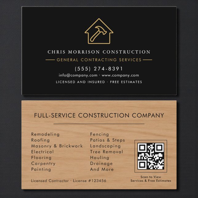 Carte De Visite General Contractor Rustic Wood QR Code (Créateur téléchargé)