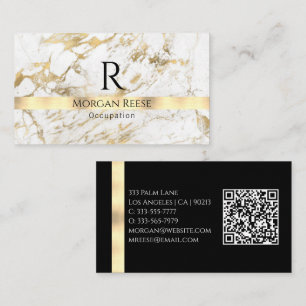Carte De Visite Générer un code QR avec marbre blanc/or et monogra