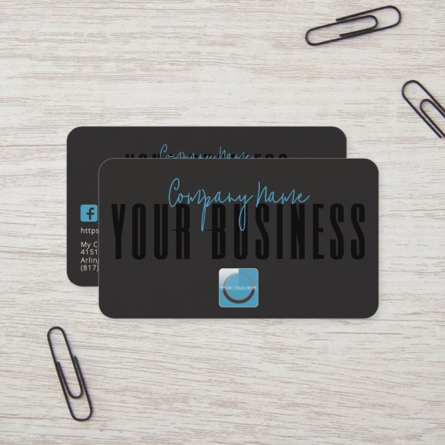 Carte de visite générique avec logo noir bleu mode (Devant/Arrière en situation)