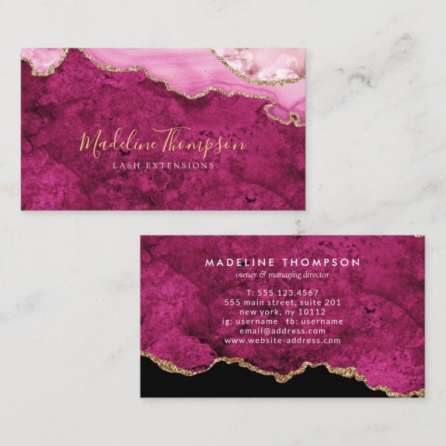 Carte De Visite Géode d'agate de marbre rose magenta velours éléga (Devant / Derrière)