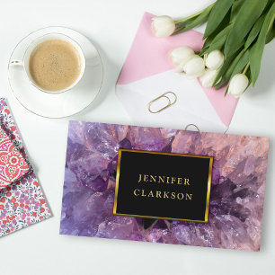 Carte De Visite Géode minéral en pierres gemmeuses violettes d'or.