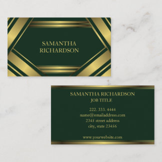 Carte De Visite Géométrique Emerald Et Gold Stripes Professionnel