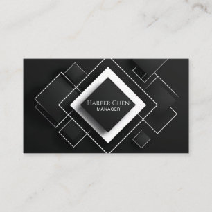 Carte De Visite Géométrique minimaliste diamant noir blanc 3D élég
